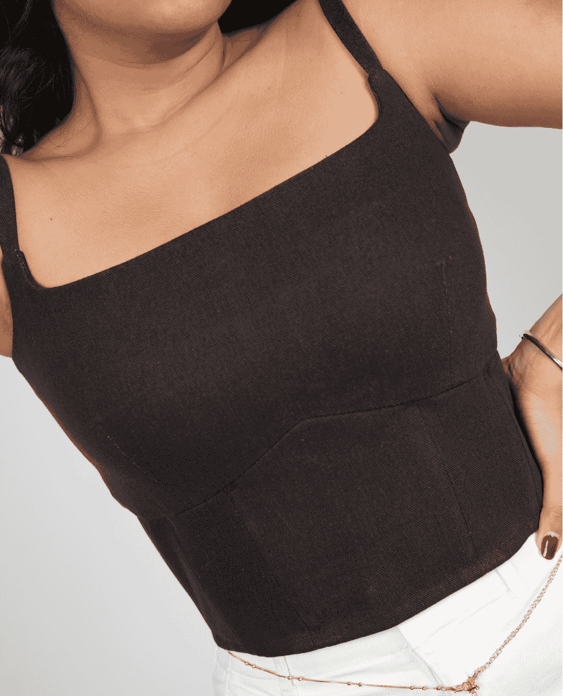 Mocha Corset by VANI in dark brown, view 3